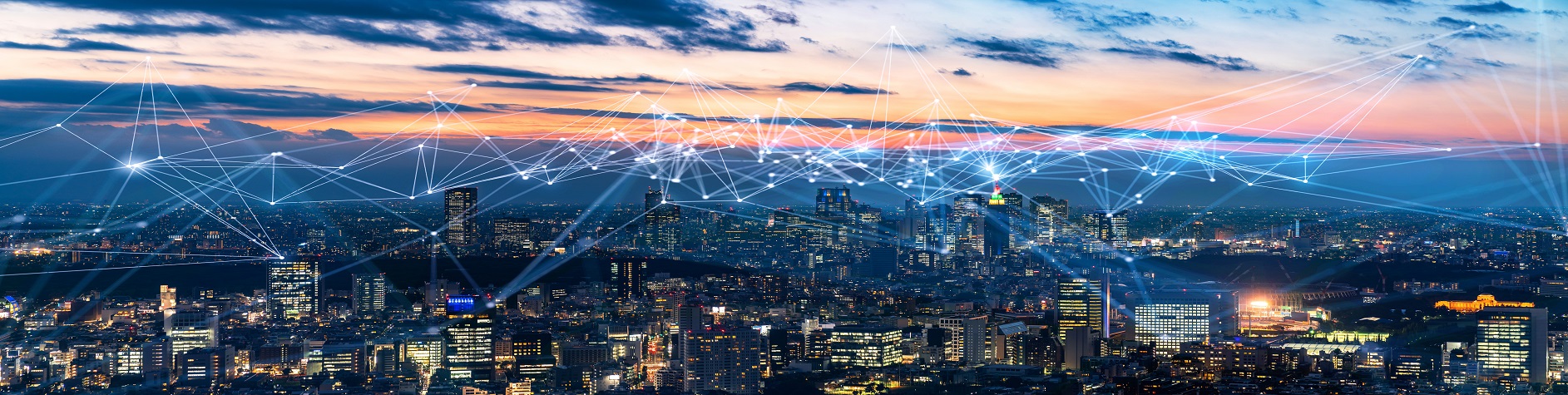 Smart city and communication network concept. IoT(Internet of Things). ICT(Information Communication Network).